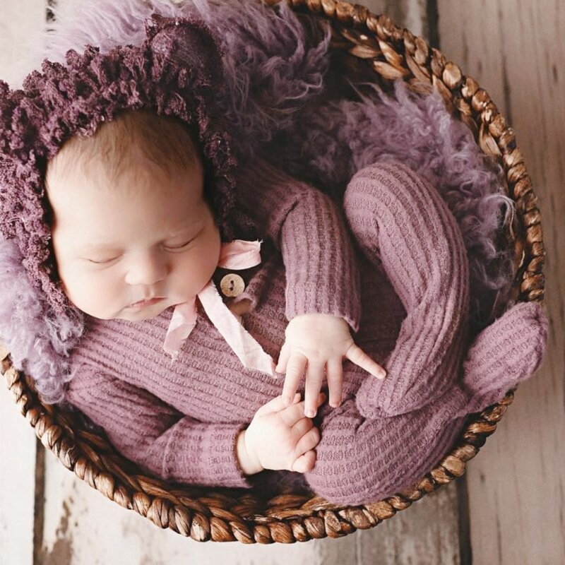 Babyfotokostuum gebreide jumpsuit met mouwen pasgeboren fotografiekleding