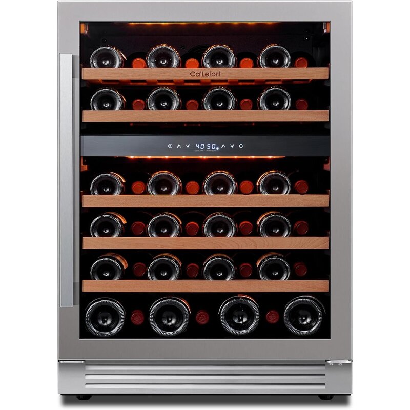 Refrigerador de doble zona para vino, Enfriador de 46 botellas con tacto moderno, Digital inteligente, 40 °-65 ° F, bajo nivel de ruido