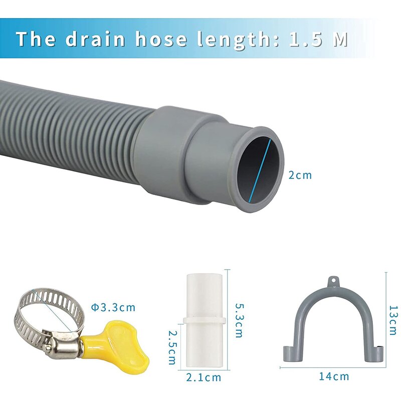 Juego de extensión de manguera de drenaje Universal para lavadora de 2M, incluye conector de soporte y abrazaderas de manguera, mangueras de drenaje
