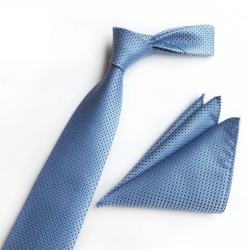 Classic 8CM Print Tie Pocket Square 2-piece Set for Party Office Business Wedding Gift Necktie Handkerchief
