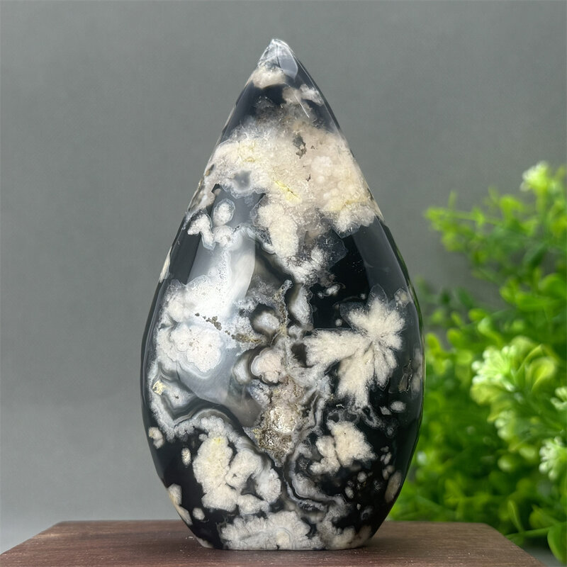 Натуральный черный агат Сакура свободная форма искусственная молитва фэн-шуй драгоценный камень домашний Декор подарок