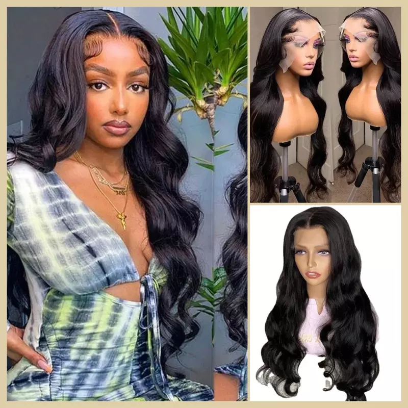 Perruque Lace Front Wig sans colle naturelle, cheveux humains, pre-plucked, avec baby hair, densité 180%, pour femmes africaines