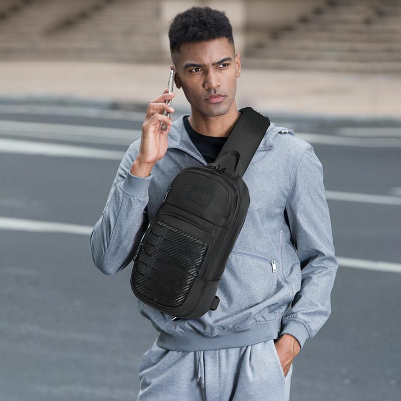 Ozuko bag men Shoulder Bags USB Charging Crossbody Package School Short Trip Messengers Bags Men's Oxford Sling Pack