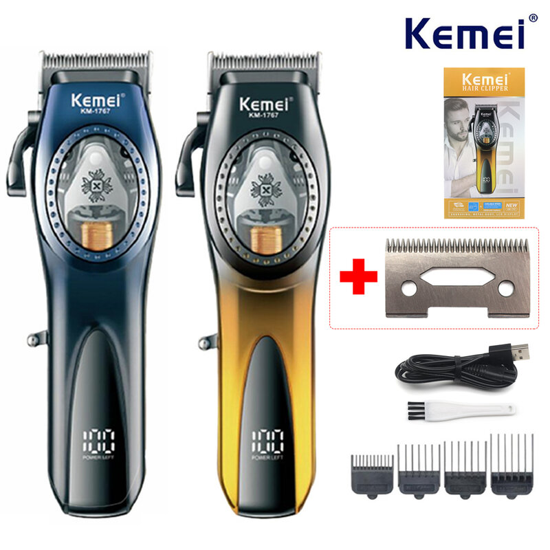 Kemei-KM-1767 Profissional Clipper Cabelo para Homens, Motor Magnético LCD, Máquina De Corte De Cabelo, Lâmina DLC, Aparador, 9000RPM