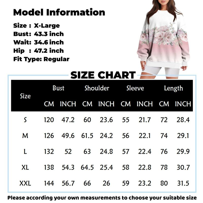 Women Sweatshirts 2023 Autumn Winter Fashion Floral Print Long Sleeve Pullover Female Crew Neck Loose Hoodies Streetwear Commute