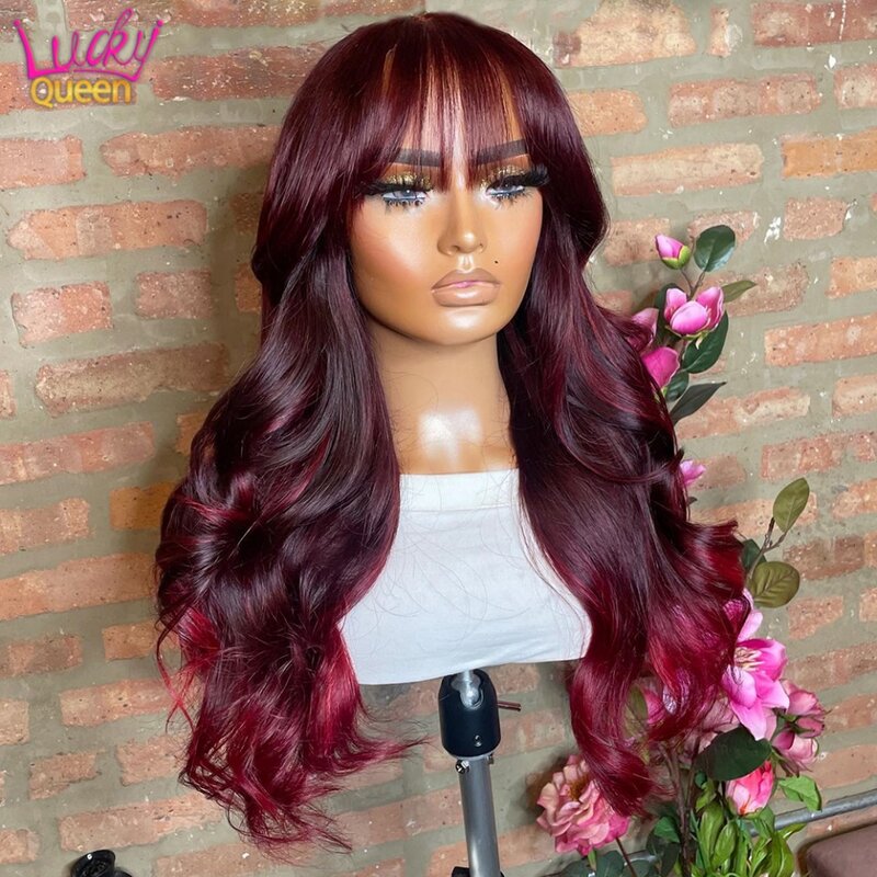 Ombre Burgundy Body Wave Lace Frontal Wigs 13x6 HD 99J Red 180% Density Human Hair Wigs Ombre Colored 13x4 Lace Front Wig