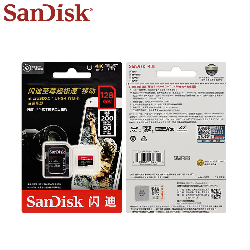Kartu SD Mikro SanDisk 32GB A1 Kartu Memori MicroSDHC 64GB 128GB 256GB 400GB MicroSDXC EXTREME PRO V30 U3 A2 Kartu TF 4K UHD