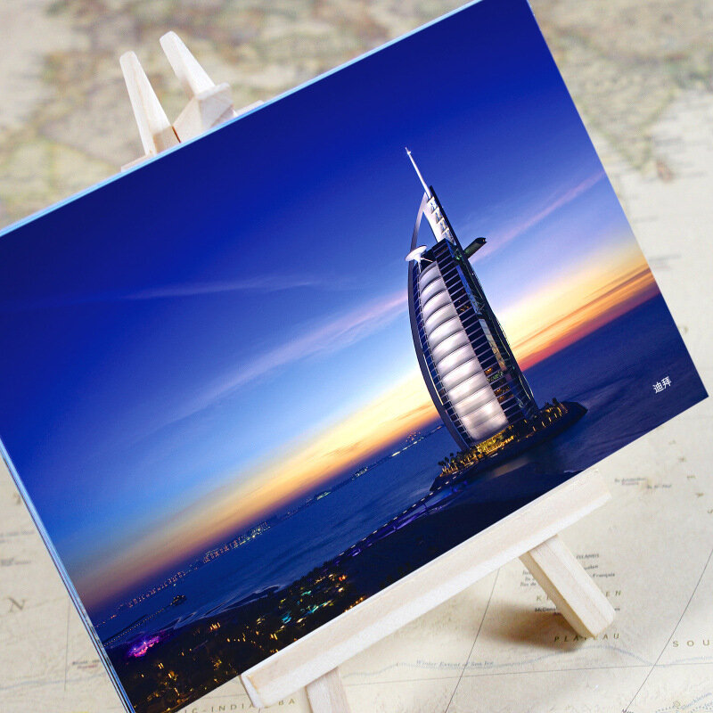 Tarjetas postales de la serie de ciudades encantadoras del mundo, paisaje de la ciudad de Dubai, fotografía HD, Postales de felicitación, 6 unids/set por Set