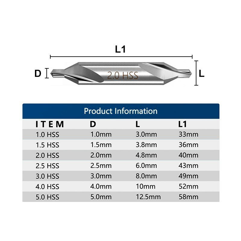 Hamsilice 60 Leuven HSS-Forets centraux combinés, outil de propositions de métaux, 1.0/1.5/2.0/2.5/3.0/3.5/4.0/5.0mm