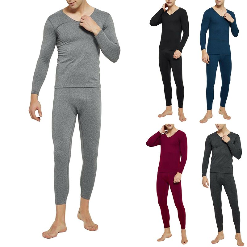 Herren Rundhals ausschnitt aus reiner Baumwolle Thermo-Unterwäsche Set dünne Herbst kleidung und Hosen Boden Pyjama Bade mäntel Home Anzug Pijama