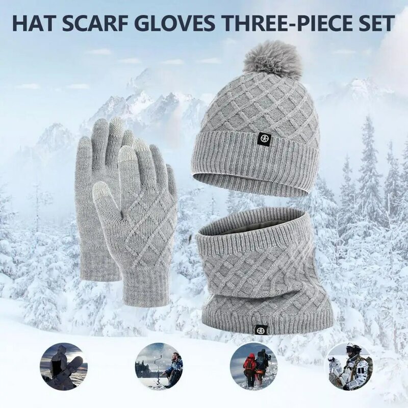 Touch Screen Gloves Stretchable Hat Gloves Cozy Winter Accessories Set Warm Hat Scarf Gloves for Unisex Elastic for Outdoor