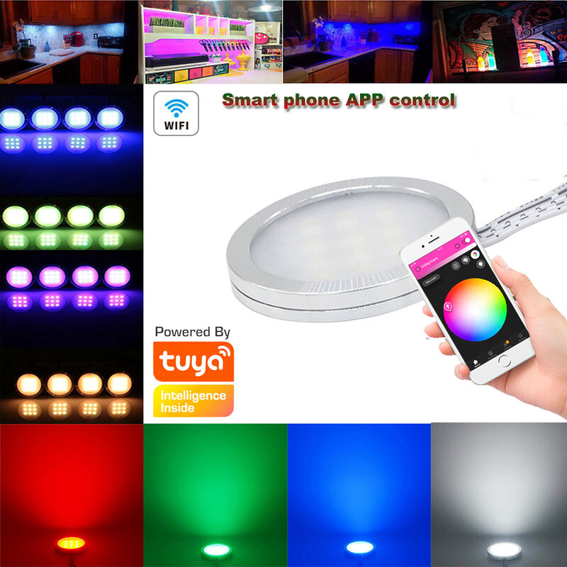 Luces LED RGB con Control remoto por aplicación tuya, atenuación para debajo del gabinete, Mostrador de cocina, Kit de iluminación de muebles para Alexa y Google Home, Wifi