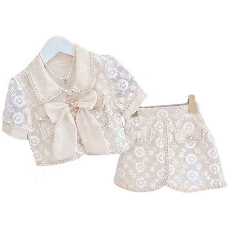 Girls Clothing Sets Summer 2024 New Lace Embroidery Set Girls Clothes Outfit Kids Children Suit 2pcs Kids Fashion Clothes 2-7Y