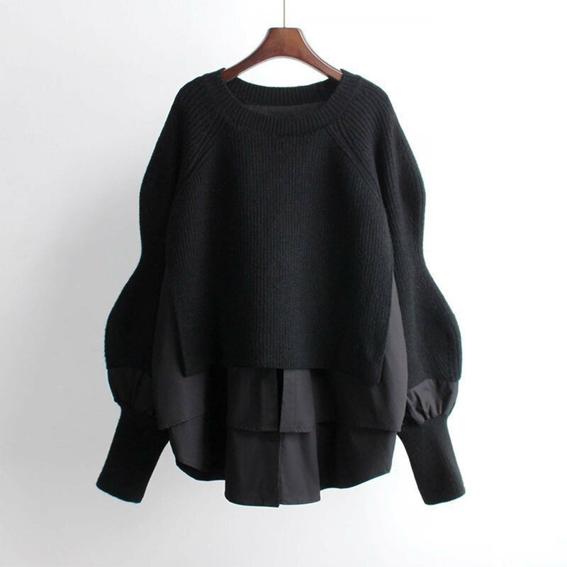 Модный однотонный женский свитер 2023, свободные пуловеры с круглым вырезом, вязаная одежда на осень и зиму с рукавами-фонариками, женские топы, джемперы
