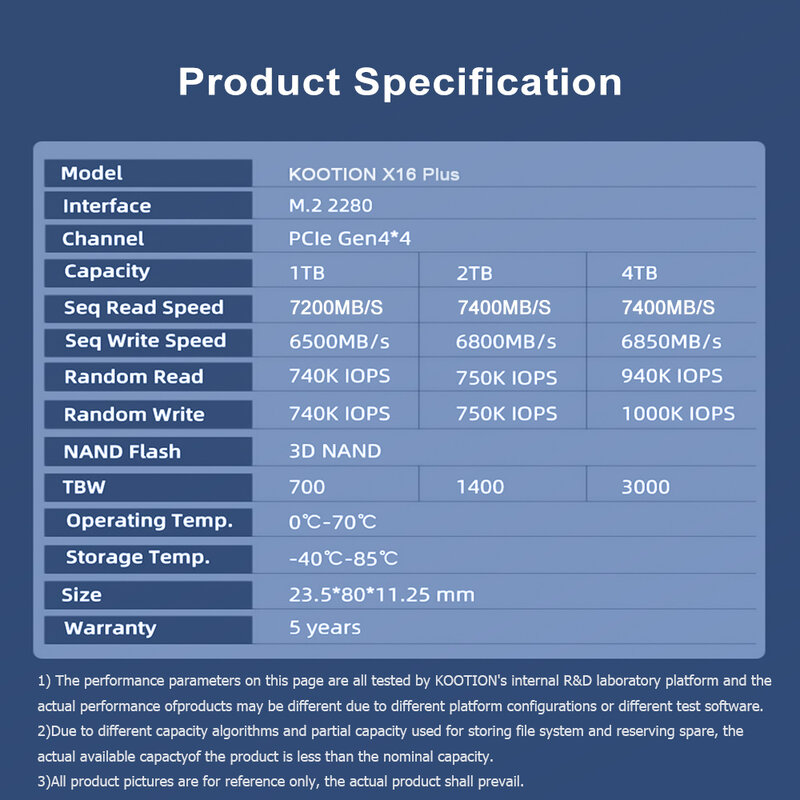 KOOTION-disco duro interno de estado sólido X16Plus, unidad M.2 SSD NVMe M2, 1TB, 2TB, 512GB, PCIe 4,0x4, 2280, para PS5, portátil y PC