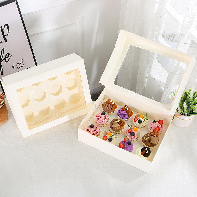 Kunden spezifisches Produkt Großhandel individuell bedrucktes Logo hohe Qualität 4 6 12 Loch Kuchen box Verpackung Lebensmittel qualität Kuchen boxen Muffin Cupcake