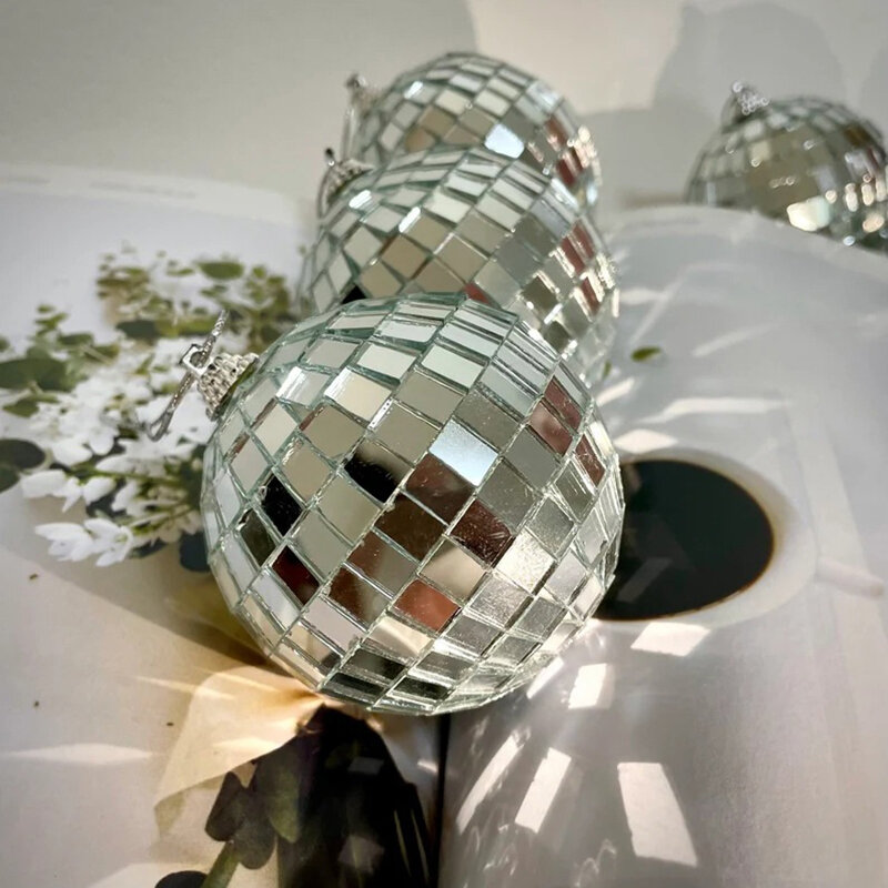 Bola disko Mini kaca cermin reflektif Natal bola disko bola ornamen langit-langit gantung Natal