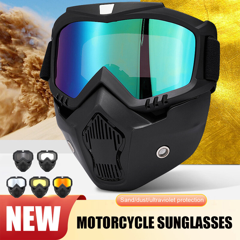 Kacamata Hitam Motocross UV400 Kacamata Ski Bersepeda Tahan Angin dengan Masker Mulut Masker Helm Sepeda Motor Perlindungan UV