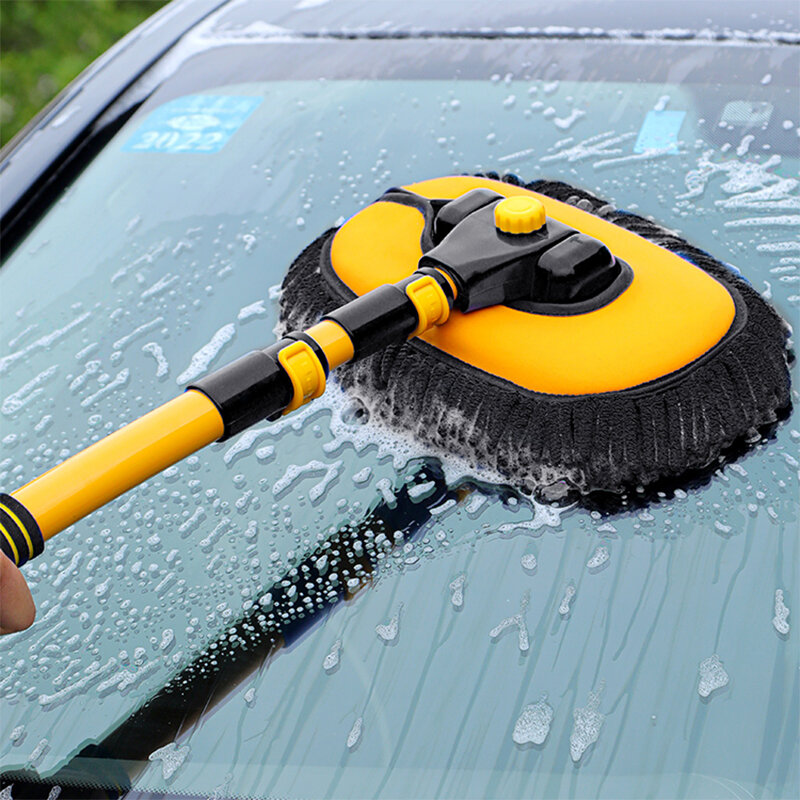 Cepillo telescópico ajustable para lavado de coches, accesorio de limpieza de coche con mango largo y escoba de chenilla, rotación de 15 °, 1 piezas