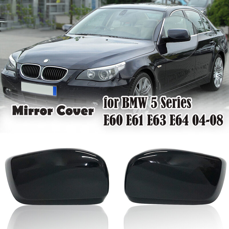 Penutup spion hitam serat karbon, sarung pelindung kaca spion samping untuk BMW 5 Series E60 E61 E63 E64 04-08 520i 525i 528i 528xi 530i