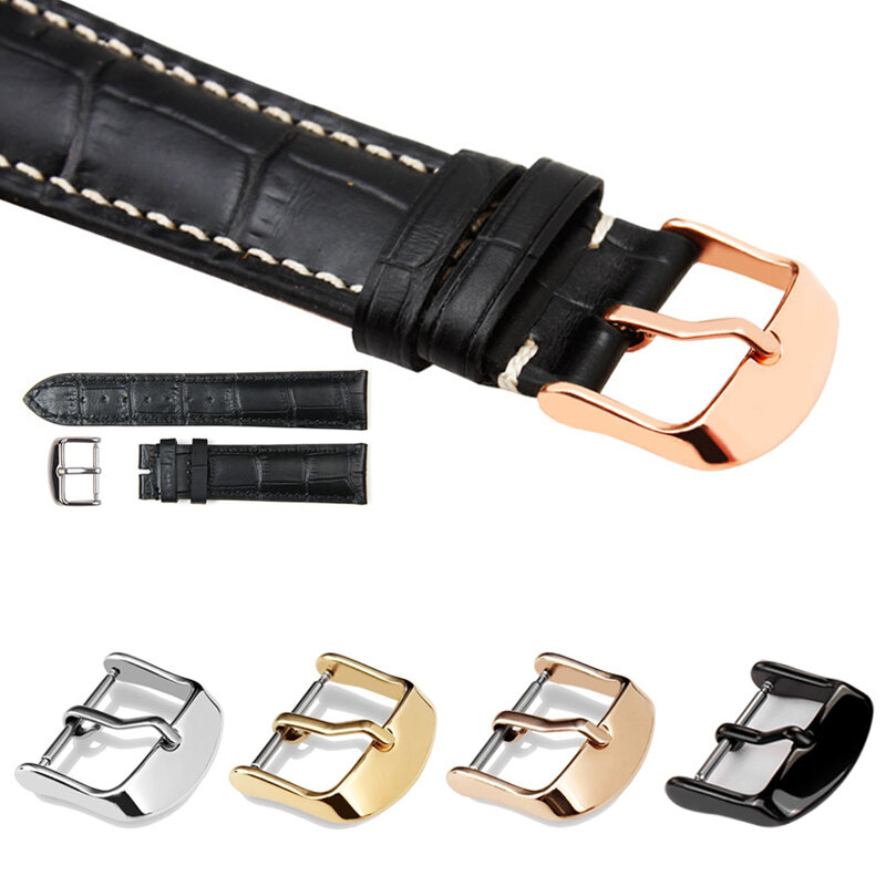 Hebilla de correa de reloj de acero inoxidable para hombres y mujeres, accesorios de correa de cierre de correa de Metal sólido plateado, 10mm, 12mm, 14mm, 16mm, 18mm, 20mm, 22mm