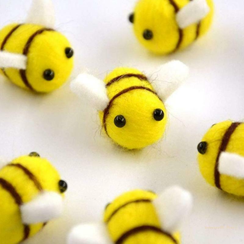 20 pçs lã feltro mini abelha para boneca macio pendurado brinquedo estatueta árvore ano decoração bolas adorável