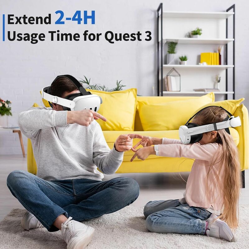 Correia de cabeça ajustável para Quest 3 VR Headset, 10000mAh Battery Extend, VR Playtime Enhanced Support, Meta Quest 3 Acessórios