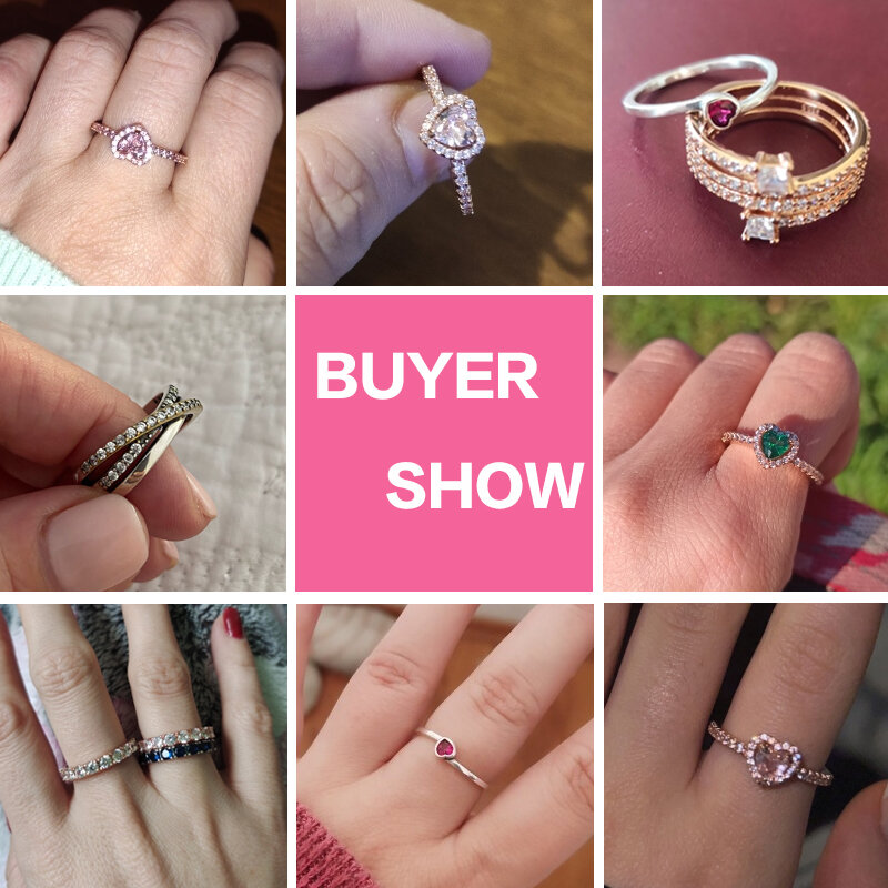 Penjualan terlaris 2024 cincin wanita asli baru 100% 925 perak murni bentuk hati merah muda bintang bulan kepingan salju cincin zirkon perhiasan