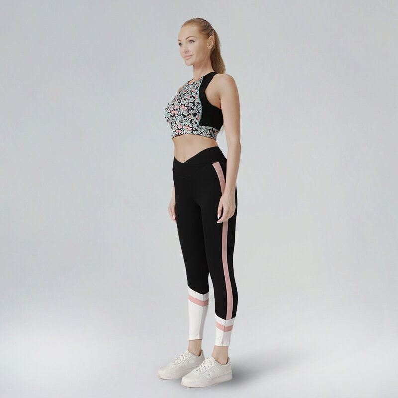 BODYGO Two Piece Yoga Set Back Pocket Patchwork Pants Backless Tops Active Wear Sets