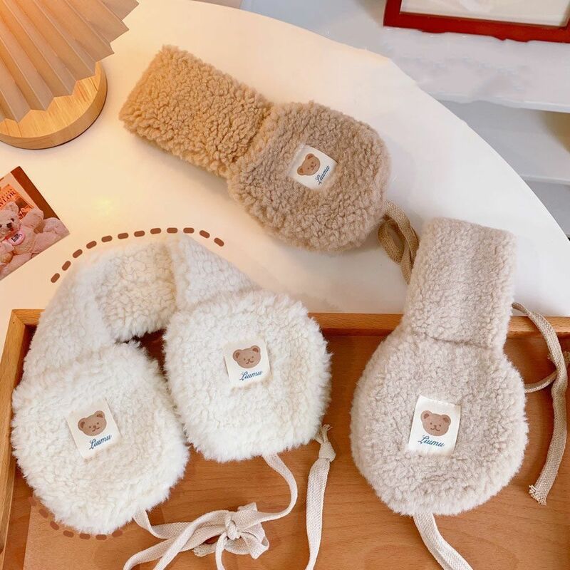 Cute Bear Tie Plush Earmuffs New Foldable Windproof Plush Ear Cover Outdoor Riding Cold Protection Soft Plush Earflap Winter