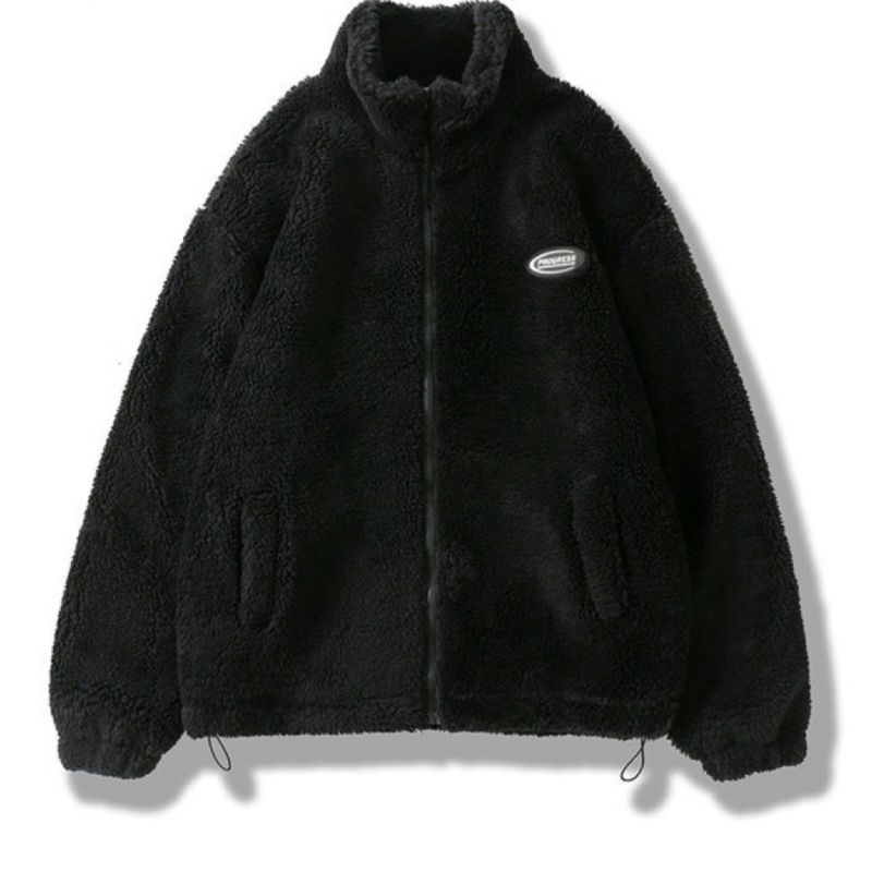 힙합 가을 겨울 한국 패션 넉넉한 솔리드 양털 재킷, 남성용 홍콩 스타일 캐주얼 멋진 코트 지퍼 재킷