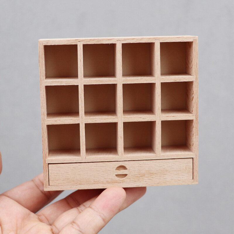 Dollhouse Miniature 12 Grid Cabinet With Drawer Locker Storage Cupboard Furniture Model Decor Toy Doll House Accessories
