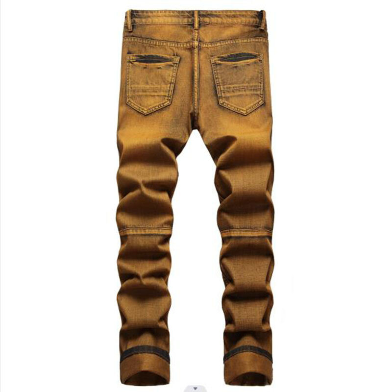 2024 New Fashion Mens Cotton Ripped Hole Jeans Casual Straight Retro Pleated Jeans Men Trousers Street Hip hop Denim Pants