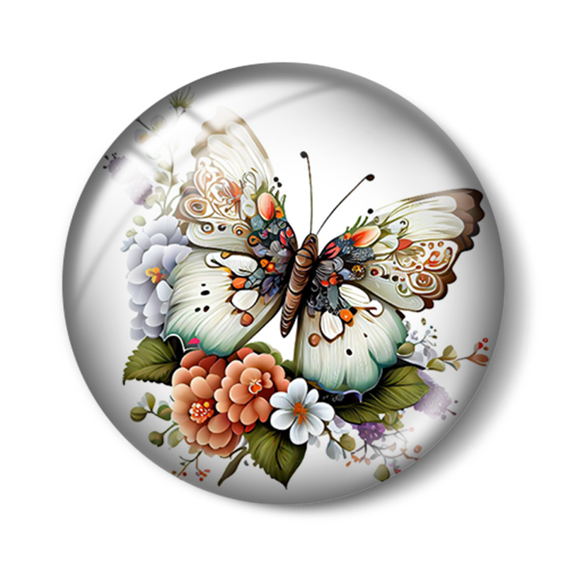 Pintura de flores de mariposa, cabujones redondos de vidrio para fotos, 12mm, 16mm, 18mm, 25mm, 10 unidades