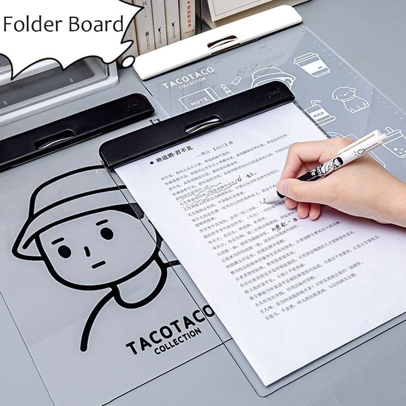 Durable Acrylic Folder Board Waterproof Storage Memo Pad Clip Cartoon Notebook File Office