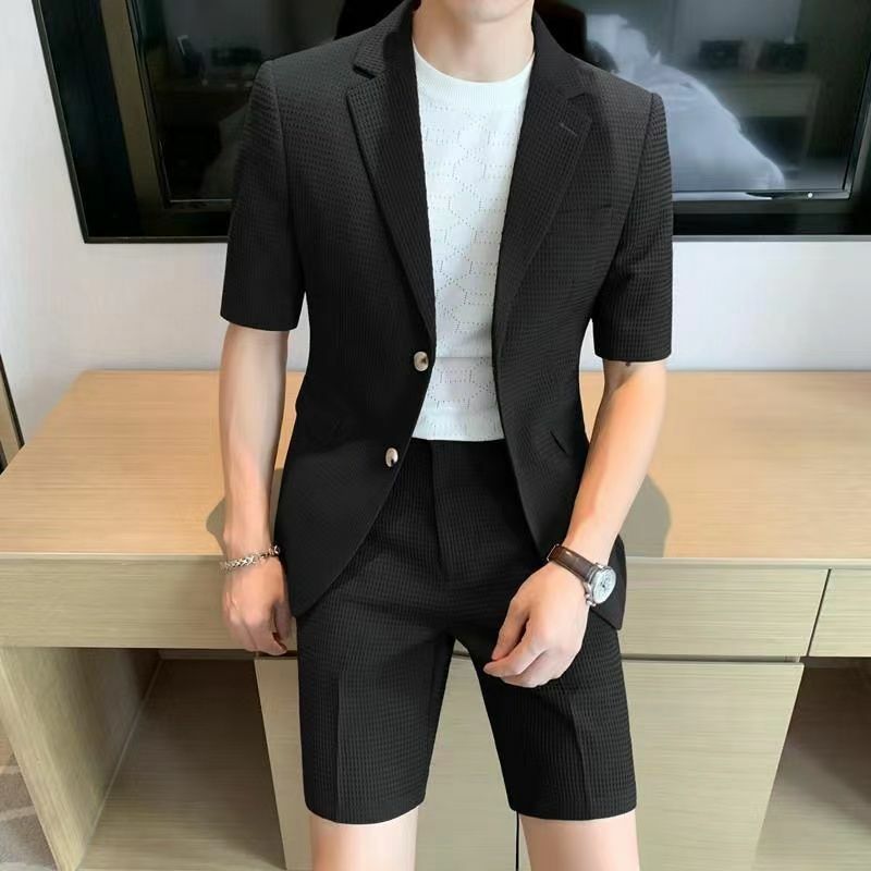 2-A6 2023 Summer Thin High-End Suit Men's Korean Style British Light Mature Style able Handsome Casual Short Sleeve Suit
