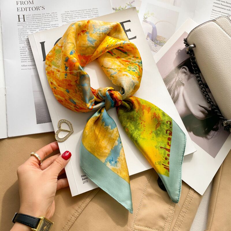 Женский Шелковый квадратный шарф, роскошный брендовый шейный платок с принтом лошадей, женская сумочка для волос, наручные шарфы, бандана, 100%