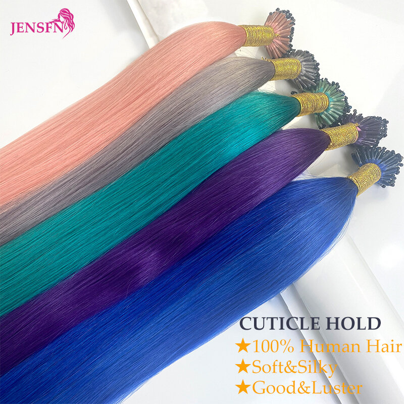 8D Microbeads Color Hair Extensions Human Hair 10pcs 0.5g/s Micro Ring 18Inch   For Women Pink Blue Grey Purple Color