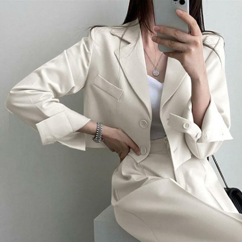 Suit Jacket Formal Business Style Women's Single-breasted Suit Coat Elegant Lapel Collar Long Sleeves Solid Color for Ol Commute