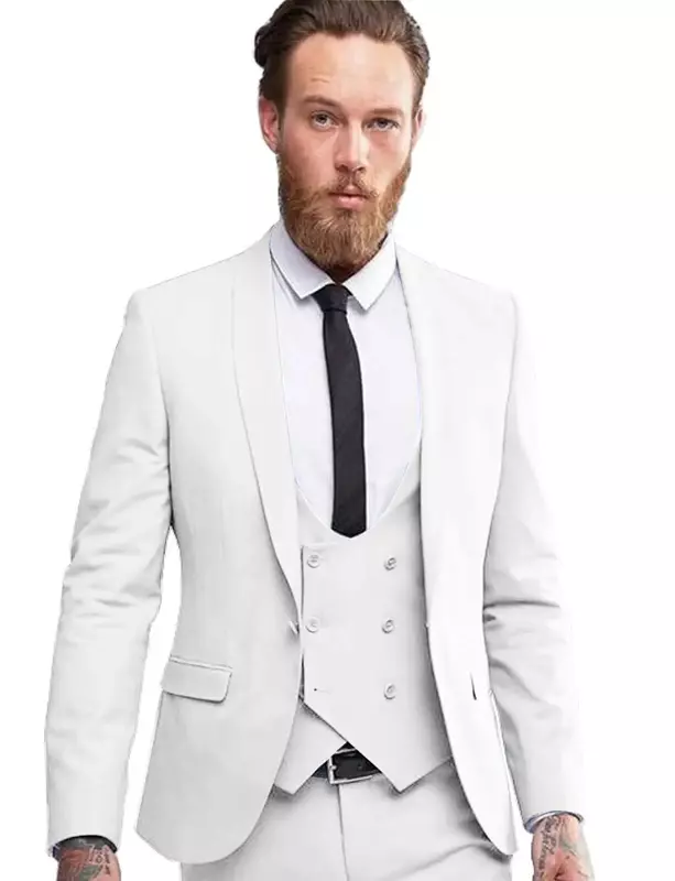 Grey Men Suits 3Pcs Formal Suit Mens Prom Wedding Bridegroom Tuxedos Slim Fit Mens Suit Set (Jacket+Pants+Vest)