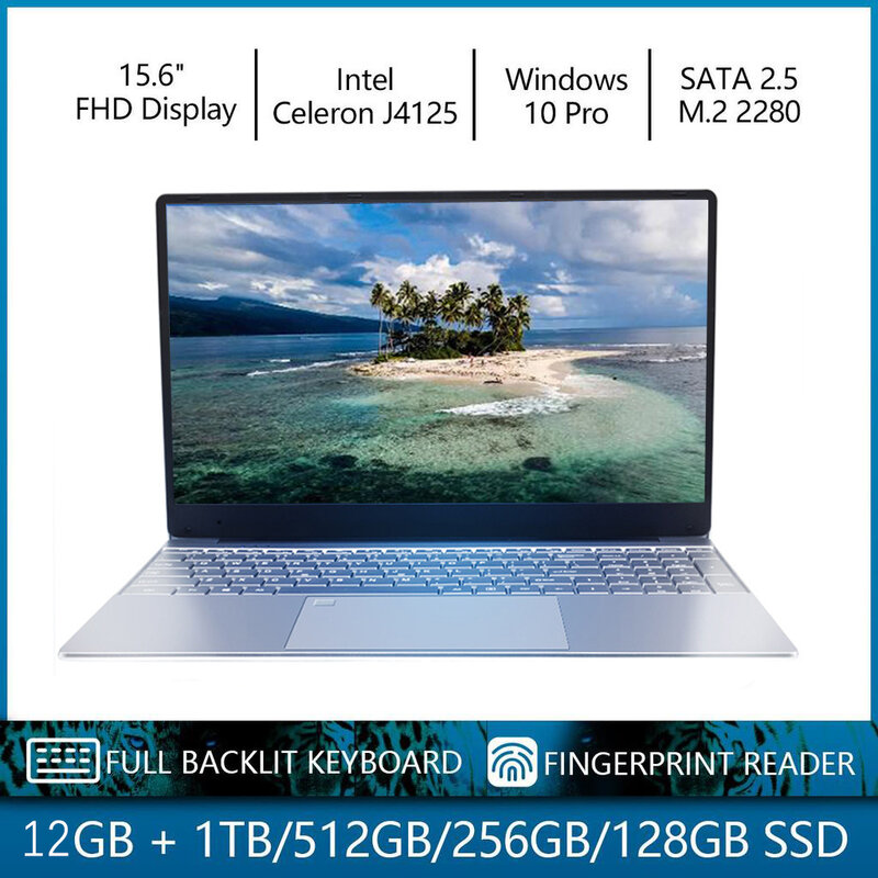 Laptop 16GB RAM Windows 11/10 Pro Intel, papan ketik Backlit 128G/256G/512G/1T SSD kunci sidik jari PC WiFi ganda 2.4G/5.0G