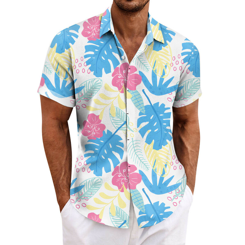 Camisa havaiana masculina com impressão 3D, primavera, verão, casual, blusa, lapela, manga curta, tops grandes, venda quente