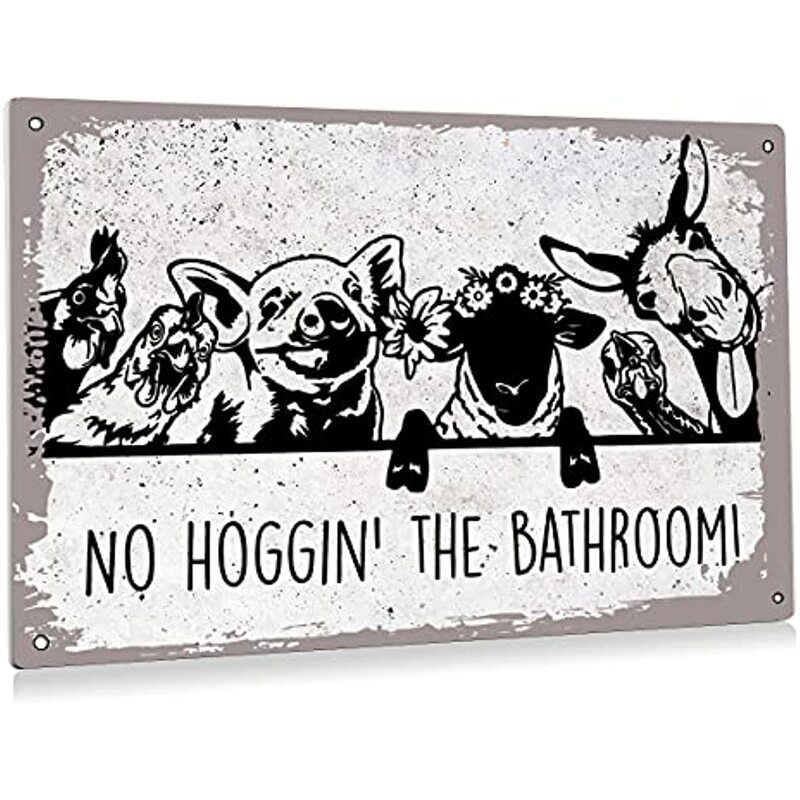 ตลกไม่มี Hoggin ห้องน้ำฟาร์มสัตว์เหล็กห้องน้ำป้ายดีบุกตกแต่งผนังป้ายสำหรับห้องน้ำห้องน้ำ Washroom 8x12inch