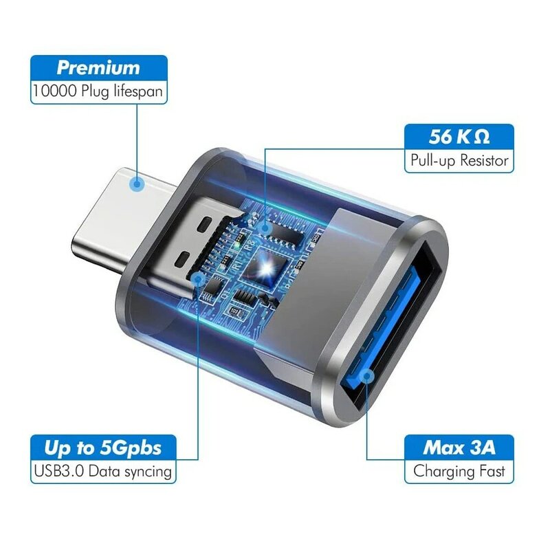 USB 3.0 para Tipo C OTG Adaptador, Carregador Conector, Macho para Tipo-C Adaptador, Conversor para PC, MacBook, Carro, iPad, 2pcs