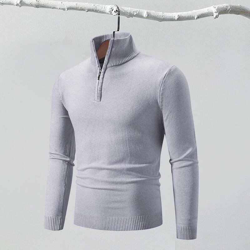 Męski jesienny sweter Winetr wysokiej kołnierzyk na suwak Slim Fit z długim rękawem jednolity kolor ciepły elastyczny miękki wydłużony sweter do połowy długości
