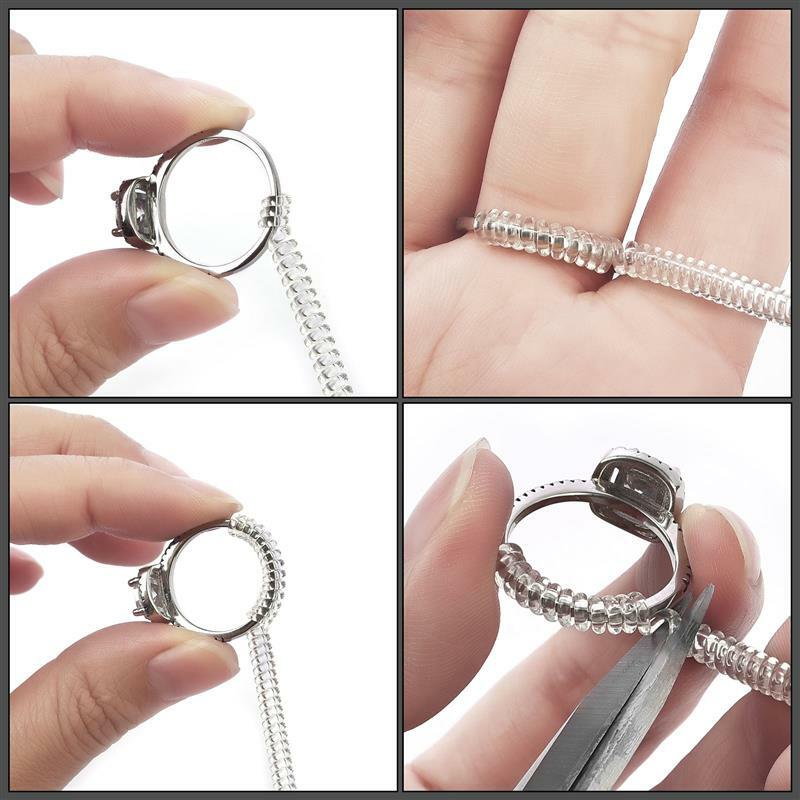 4 pcs/set ajustador ferramentas de jóias em espiral com base anel ajustador tamanho guarda tensor redutor redimensionamento ferramenta anel de jóias guarda