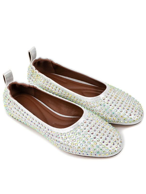 2024 Spring/Summer New Water Diamond Round Head Women's Ballet Flat Single Shoes Mary Jane Comfortable Large Sandals