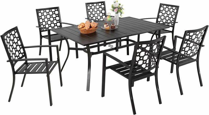 Juego de comedor para exteriores, muebles de jardín, sillas apilables y mesa rectangular grande de Metal para Patio trasero