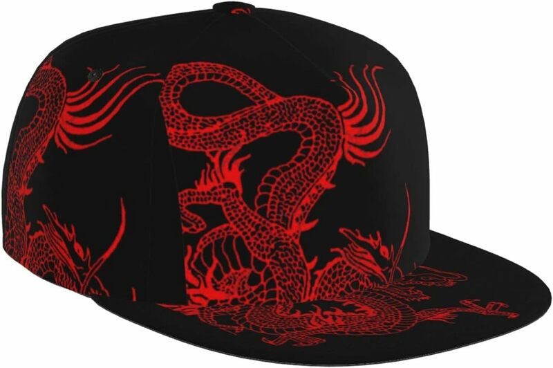 Boné de beisebol dragão para homens e mulheres, Flat Bill Brim, chapéus ajustáveis, moda legal