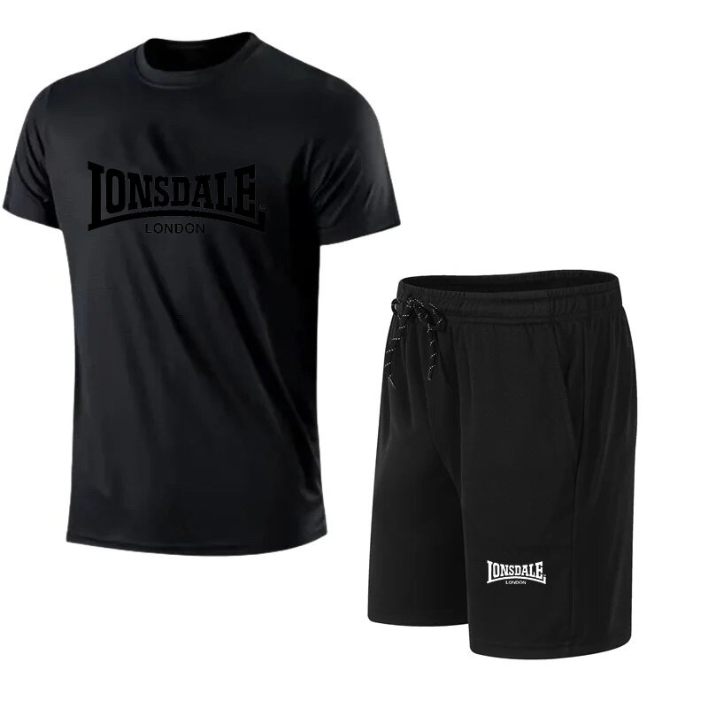 Мужская футболка и шорты Lonsdale, модный дышащий комплект с принтом, брендовая спортивная одежда с короткими рукавами для отдыха и бега, лето 2024